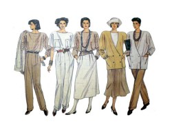 9199 VOGUE 2 BREASTED LONG JACKET,  A-SKIRT,  CUFF PANTS, TOP PATTERN 8-12 UNCUT